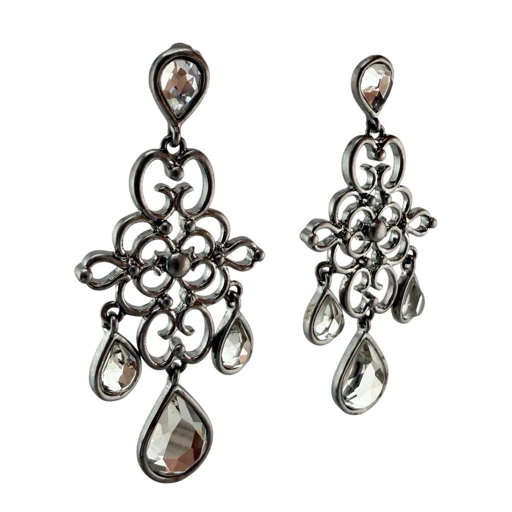 Lia Sophia Glass Rhinestone Chandelier Silver Tone Dangle Drop 2.5" Earrings